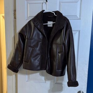 Sherpa-Lined Vegan Leather Jacket